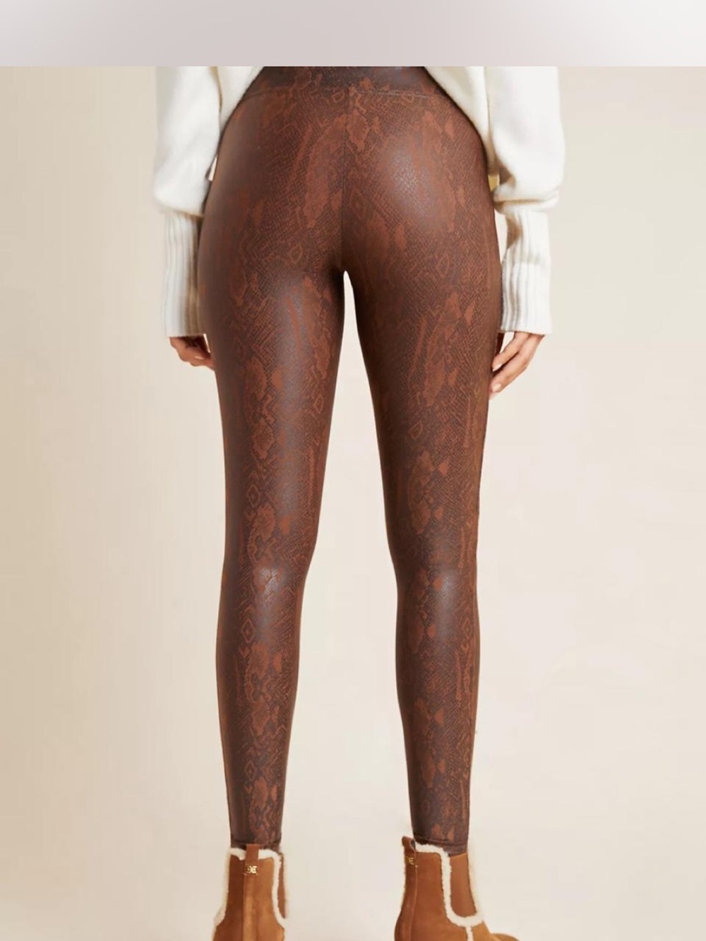 SPANX Faux Leather Snakeskin Print Brown Patterned Leggings